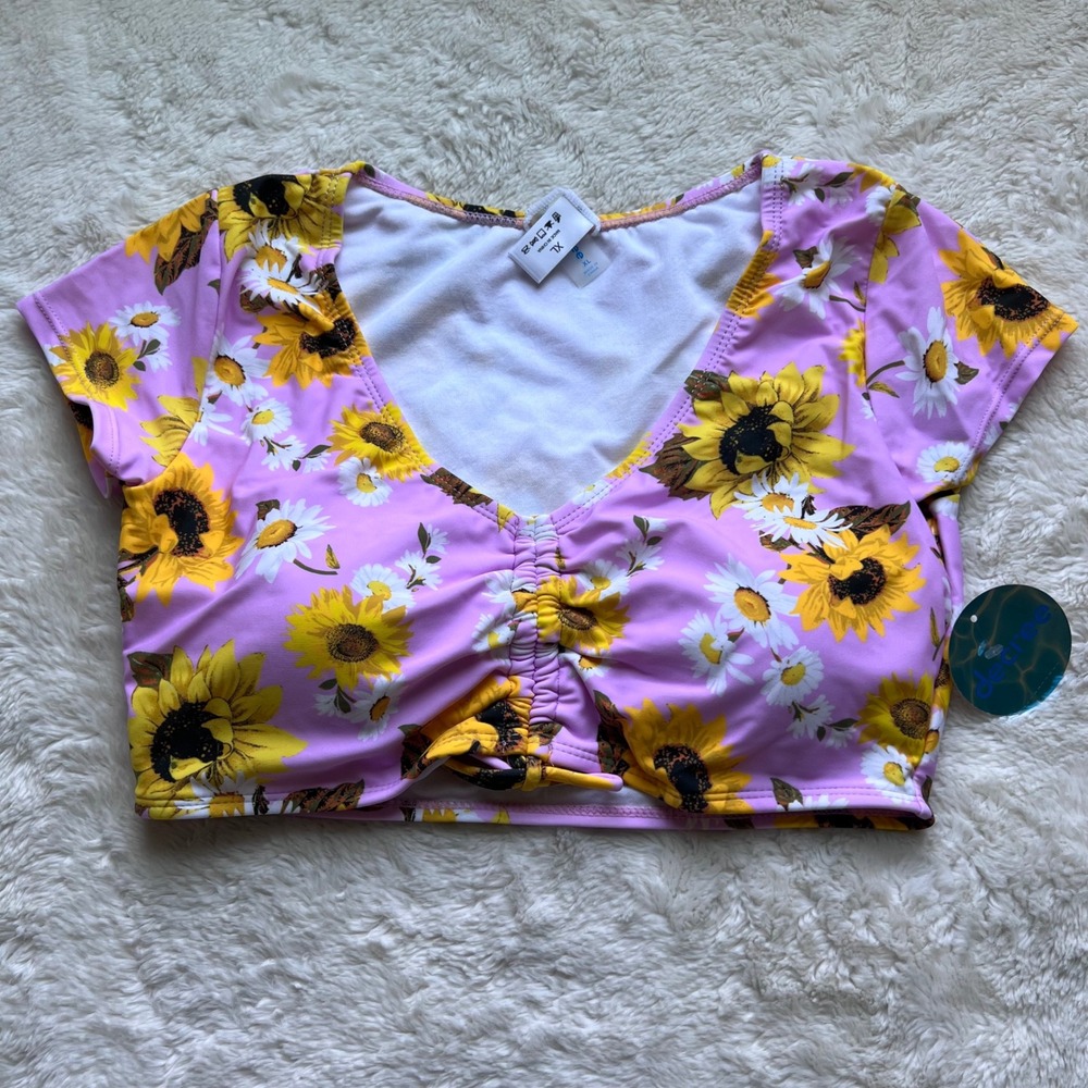 Decree Womens XL Sunflower Floral‎ Short Sleeve Bikini Top Party Pink DCSMB161